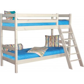 Двухъярусная кровать Соня-10 с наклонной лестницей белая массив дерева