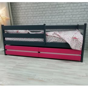 Кровать СОНЕЧКА графит розовый, Манеж с ящиком, передним и задним бортиком