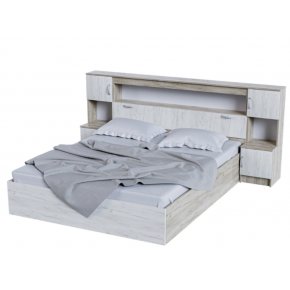 Кровать с прикроватным блоком Бася КР 552 дуб крафт серый - дуб крафт белый
