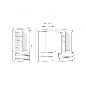 Шкаф двухстворчатый Мори МШ900.1, 904 мм, 2 двери, 2 ящика, сонома/белый